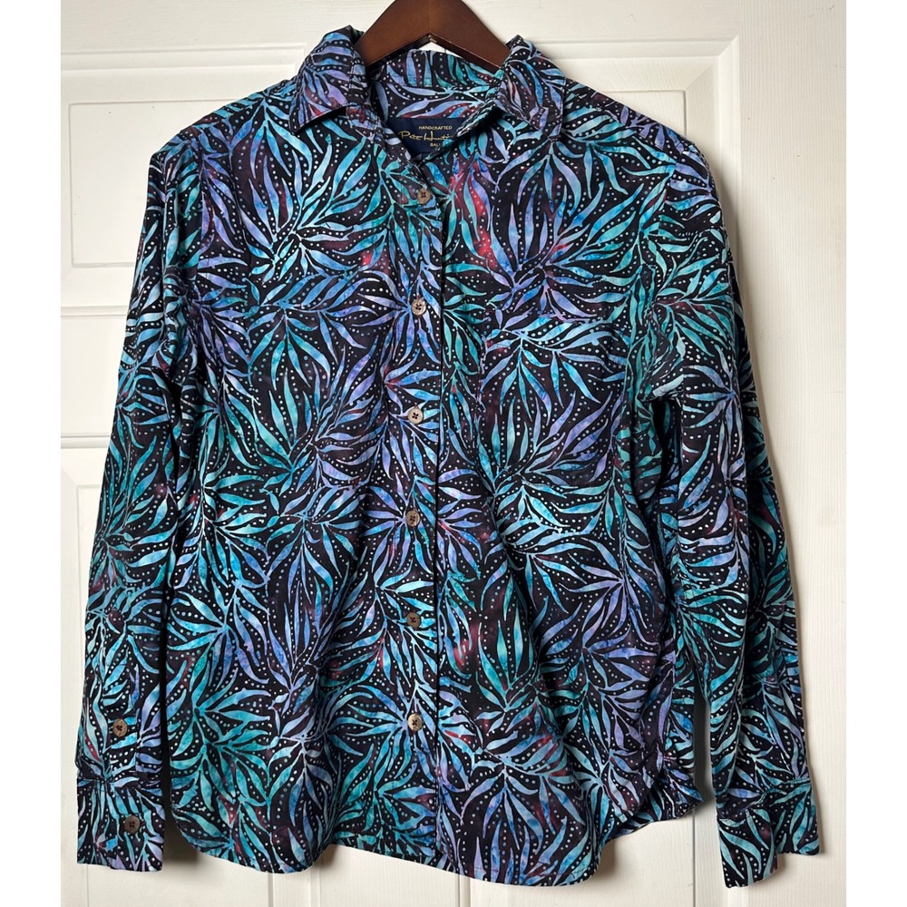 PETE HUNTINGTON Long Sleeve Shirt Mens Size‎ M Leaf Print Hand Dyed Button Front